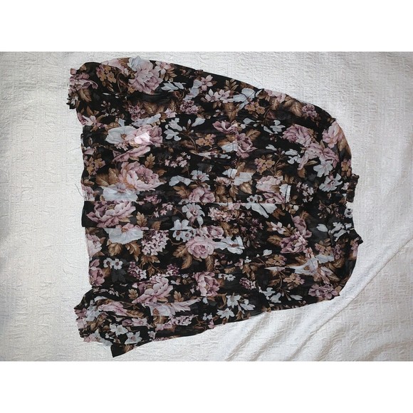 $110 OPT Shirt Blouse Women Med. Chiffon Tier Black Pink Floral Ladies Designer - Picture 15 of 16